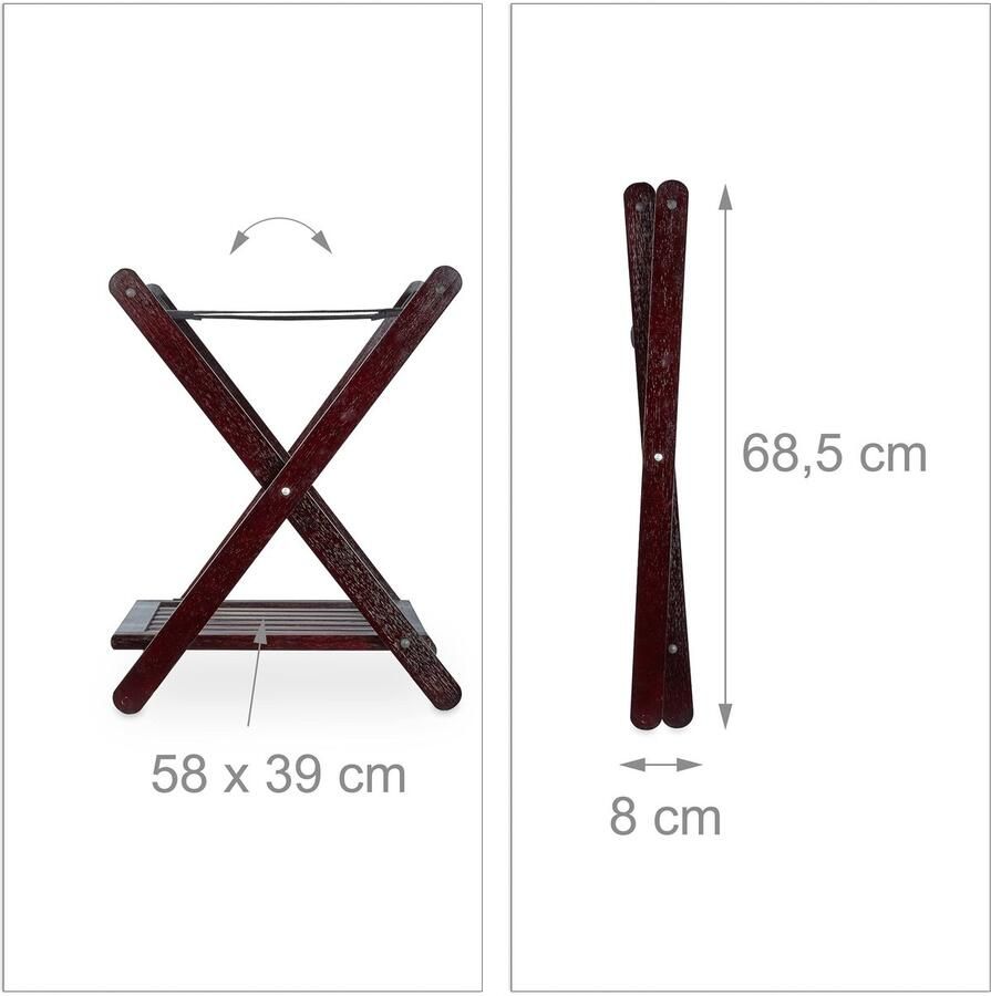 Senza Marchio Relaxdays kofferstandaard klapbaar HxBxD: 56 x 67 5 x 42 5 cm kofferrek van bamboe bagagerek voor op reis bruin
