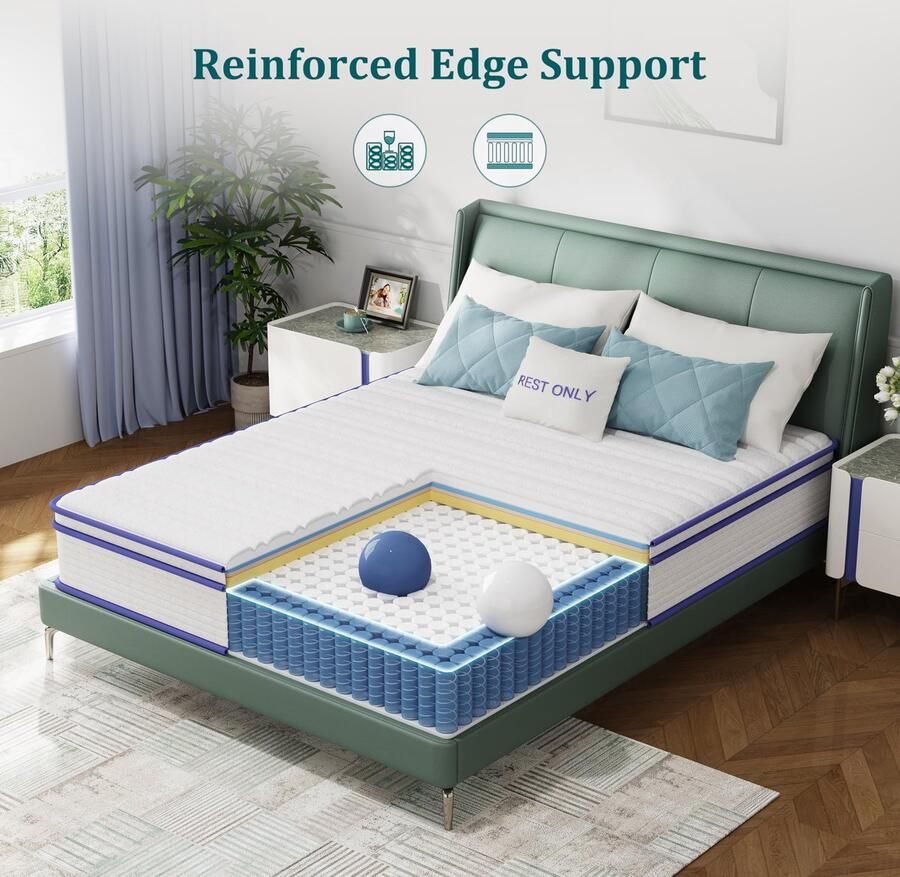 Senza Marchio Rest Only kingsize matras voor drukontlasting 25 5 cm hybride matras met individuele pocketveer voor bewegingsisolatie kingsize matras in een doos met verbeterde randondersteuning medium stevig