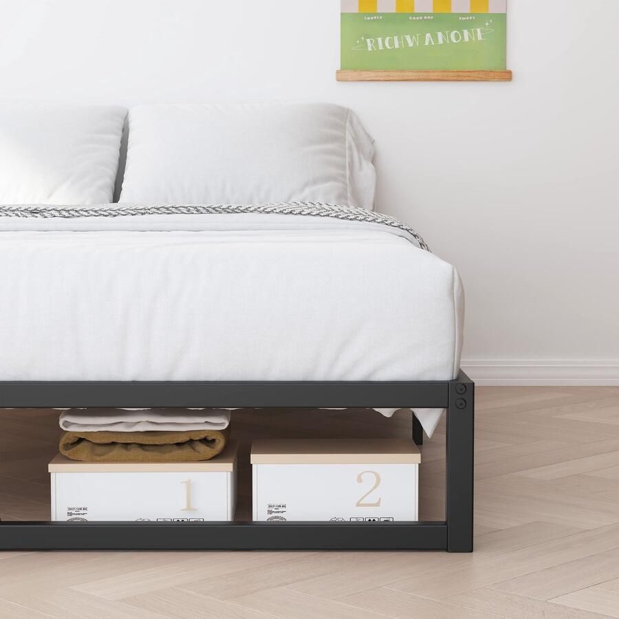 Senza Marchio Richwanone 25 5 cm (25 5 cm) eenpersoons XL-bedframes matrasbasis met stalen latondersteuning geen boxspring nodig eenvoudige montage zwart