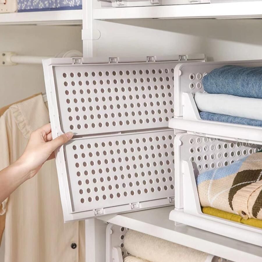 Senza Marchio RMAN 8 stuks kast organizer stapelbare garderobe organizer plastic clothes organizer ladeopbergsystemen voor kleding voor ondergoed sokken stropdassen wit (43 x 33 x 72 cm)