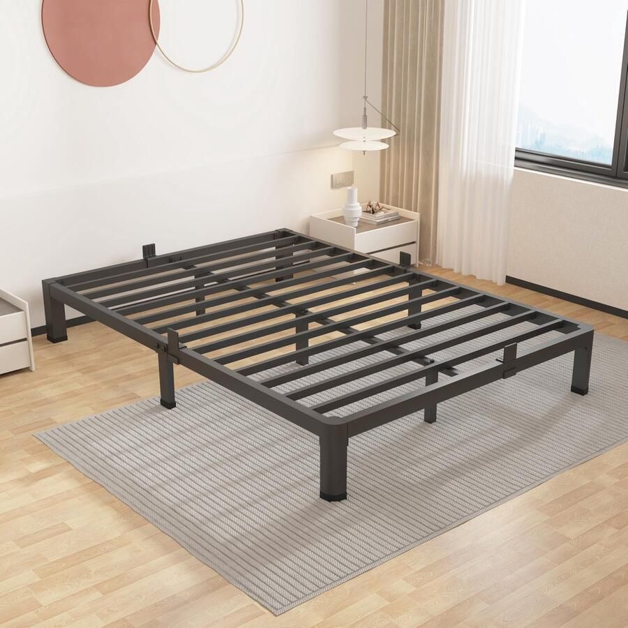 Senza Marchio ROIL 17 8 cm full-size bedframe met hoofdeinde gat en ronde hoekpoten matrashouders 3500 lbs zware stalen latten geen boxspring nodig platform geluidsvrij eenvoudige montage
