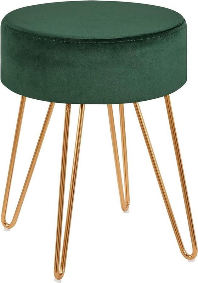 Senza Marchio Ronde kruk van fluweel stof voetsteun bekleding voeten metaal kleurkeuze 9111 donkergroen materiaal: fluweel