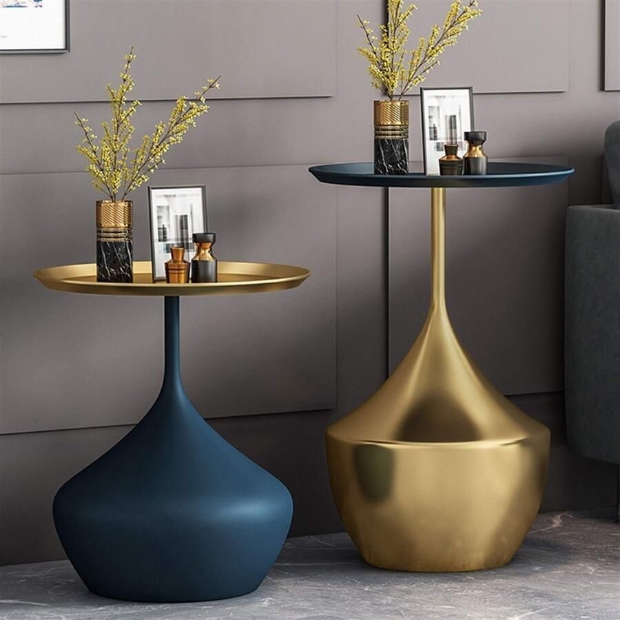 Senza Marchio Ronde lade salontafel Scandinavische minimalistische banktafel moderne bijzettafel met metalen voet voor thuis woonkamer terras tuin (48x60cm) (kleur: 01)