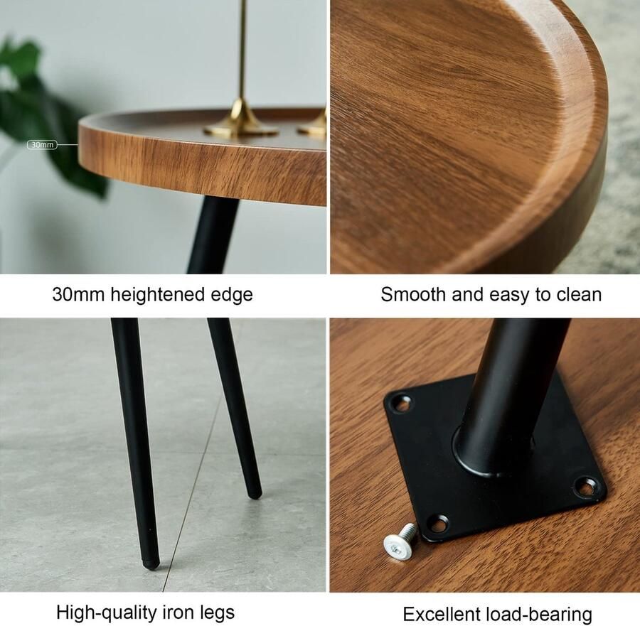 Senza Marchio Ronde Nesting Coffee Table Houten Nesting Table Modern Accent Side End Table Woonkamer Sofa Table Set van 2 Metalen poten Eenvoudige montage voor Woonkamer Balkon Kantoor (Kleur: Bruin