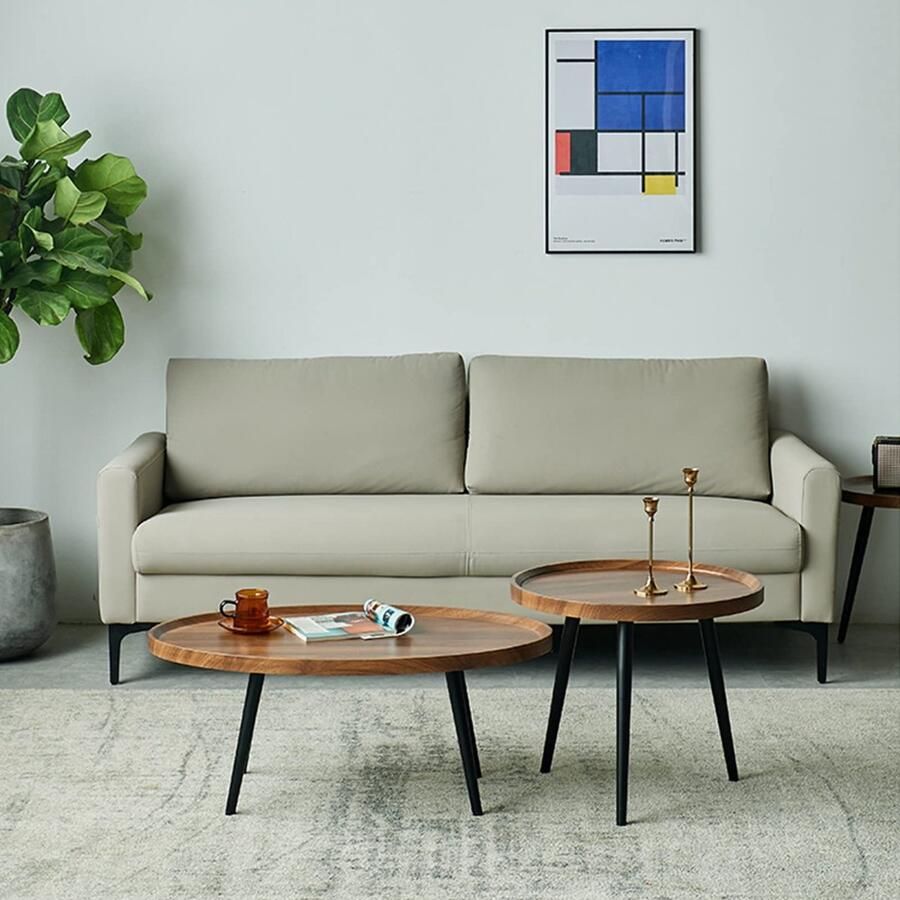 Senza Marchio Ronde Nesting Coffee Table Houten Nesting Table Modern Accent Side End Table Woonkamer Sofa Table Set van 2 Metalen poten Eenvoudige montage voor Woonkamer Balkon Kantoor (Kleur: Wit M