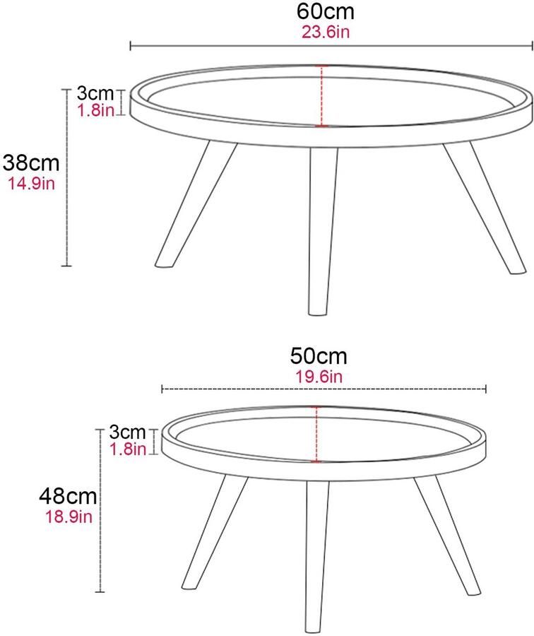 Senza Marchio Ronde Nesting Salontafel Houten Nesting Table Modern Accent Side End Table Woonkamer Sofa Tafel Set Van 2 Metalen Poten Eenvoudige Montage voor Woonkamer Balkon Kantoor