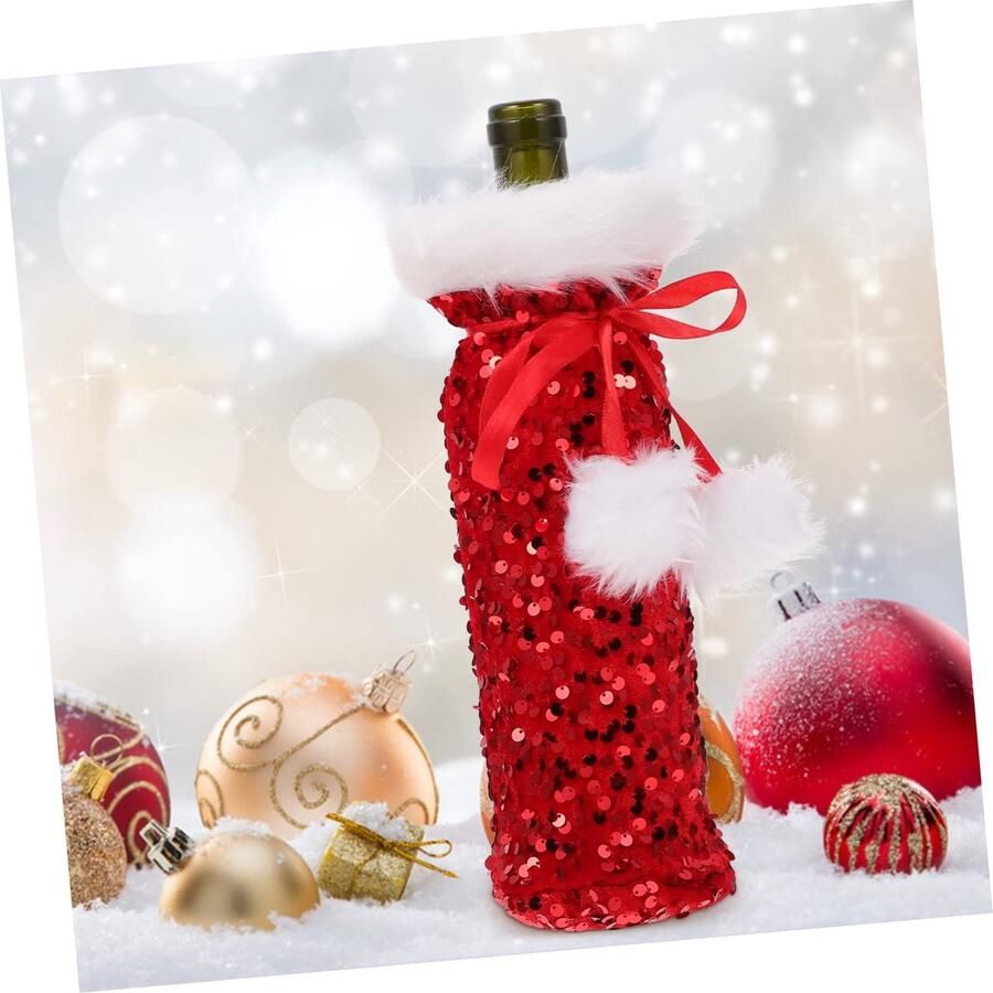 Senza Marchio RORPOIR 1Pc Christmas Bottle Set Dining Table Protector Whisky Decanter White Bags Christmas Wine Covers Christmas Wine Bottle Pouch Holiday Bottle Covers Wine Bottle Bag The Pet Red