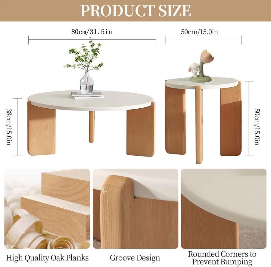 Senza Marchio Round Coffee Table Set Nesting Coffee Table Set of 2 for Living Room Farmhouse Wood Nesting Tables Small Space Sofa Side Table Accent Circle Table Modern Home Decor A 50+80cm