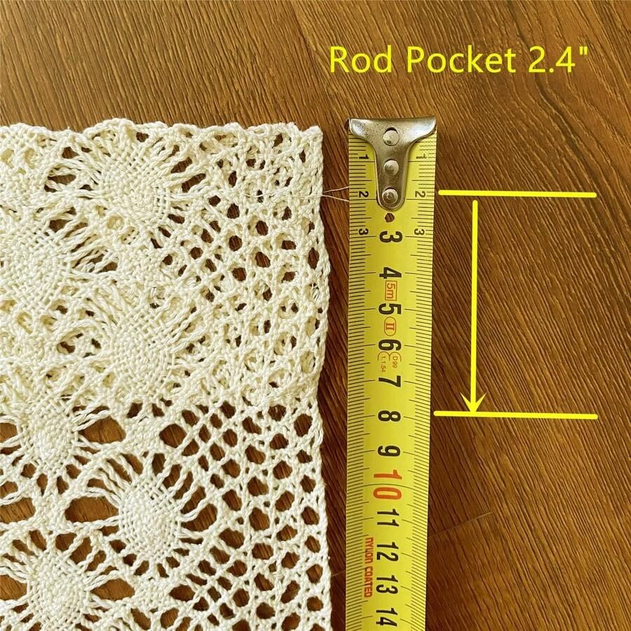 Senza Marchio Rustieke Boho Gordijn Valance voor Keuken Venster Boerderij Handgemaakte Gehaakte Gordijn Tiers voor Koffie Decor Kamer Divider Rod Pocket Hollow Korte Vetergordijnen voor Badkamerkast 1 Paneel W39 X L24 Inch