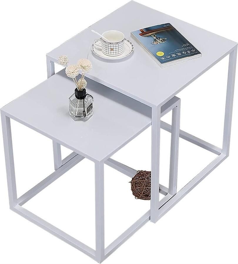 Senza Marchio Salontafel Nesting Coffee Table Set van 2 Woonkamer bank bijzettafel Vierkante combinatie smeedijzeren Nesting Tables voor woonkamer slaapkamer balkon vrijetijdstafel (Kleur: Zwart)