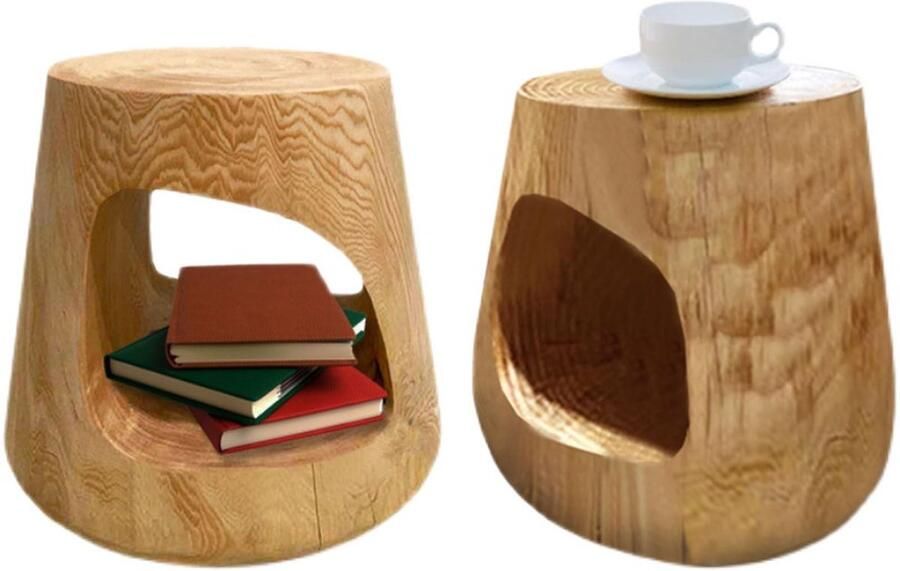 Senza Marchio Salontafel Ronde rustieke tuinkruk hout binnen buiten zit- en bijzettafel kleine bijzettafel salontafel draagbare meubelplantenstandaard ideaal for entertainment tuinieren en decoratie Zijtaf