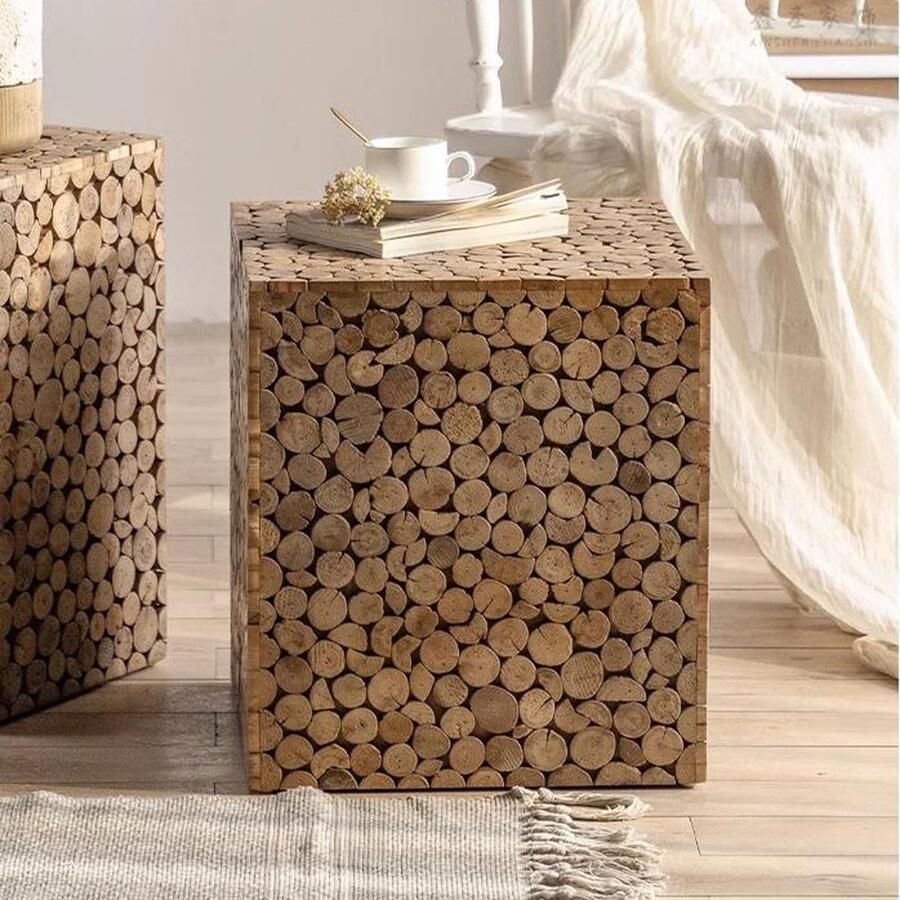 Senza Marchio Salontafel Vierkante bijzettafel decoratieve tuinkrukken for binnen en buiten zware houten bijzettafel moderne bijzettafel plantenstandaard for woonkamer slaapkamer balkon ingang Zijtafel (Size : 30