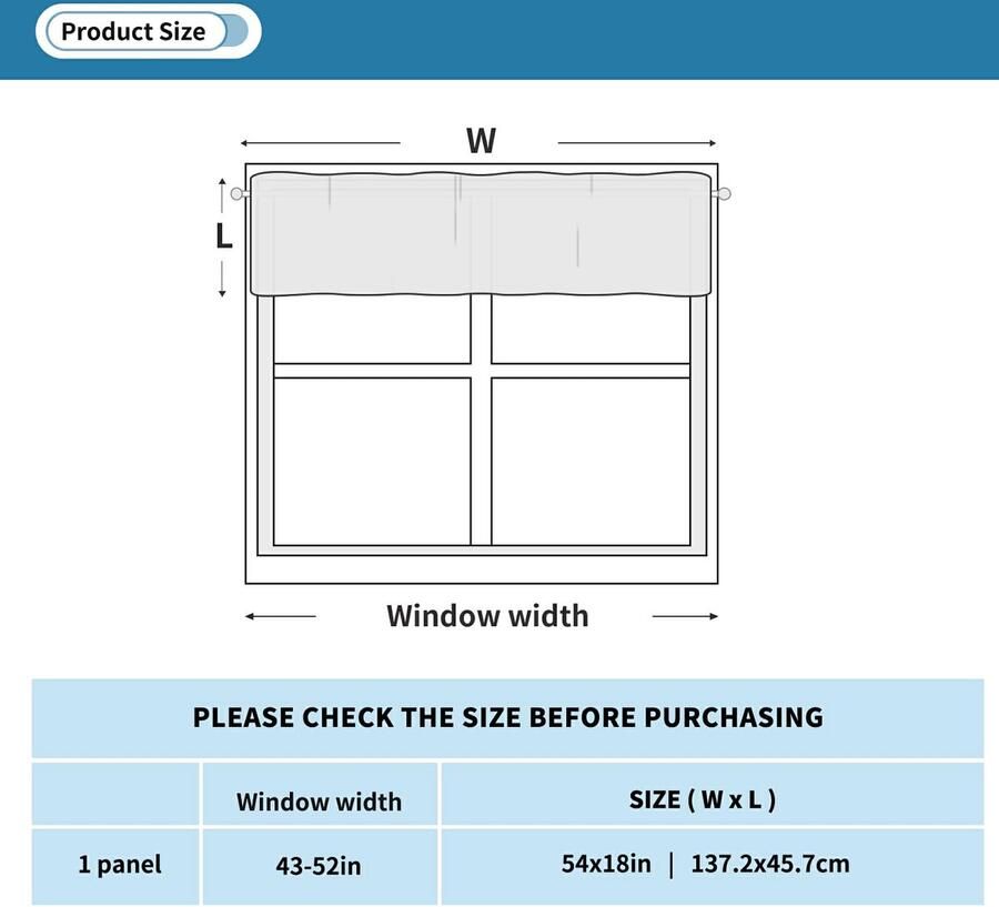 Senza Marchio sanluoli Verstelbare Valances 18 X 54 Inch Lengte Kast Gordijn voor Keuken Raam Woonkamer