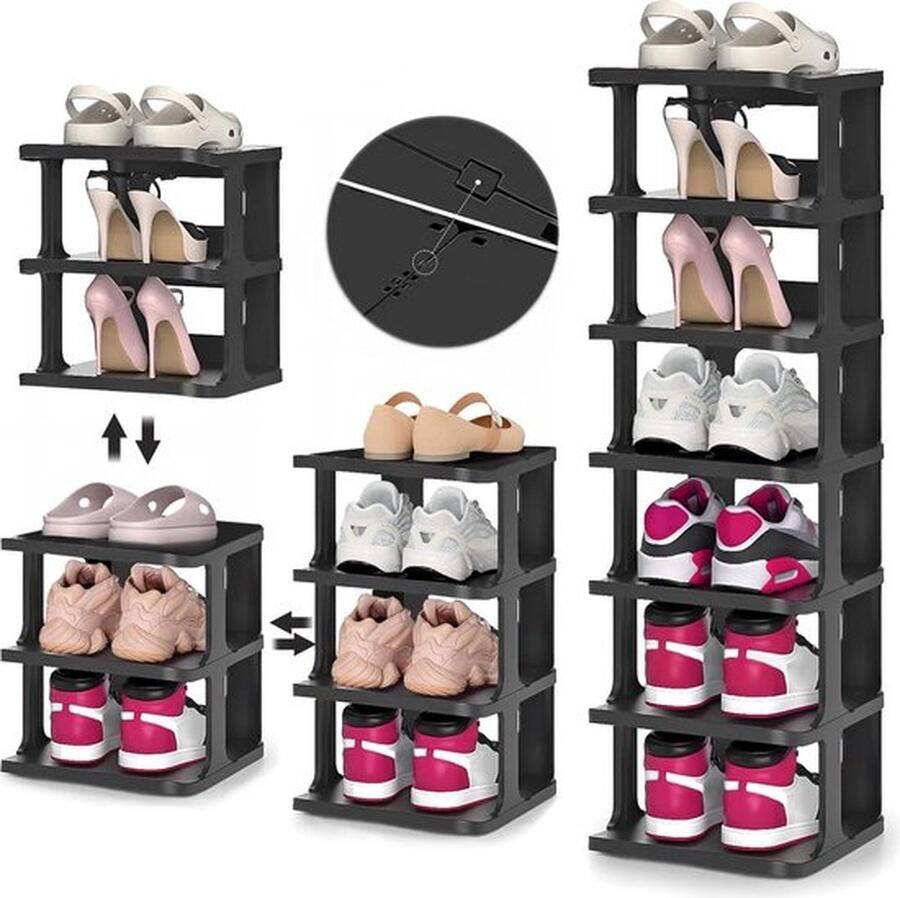 Senza Marchio Schoenenrek 7 niveaus zwart verticaal ruimtebesparend opbergrek vloermeubels hal slaapkamer