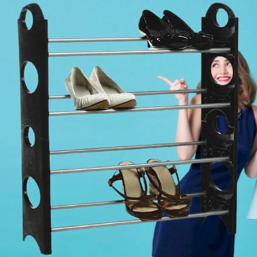 Senza Marchio Schoenenrek voor 12 Paar Schoenen 4 Laags Schoenenkast Schoenen Organizer Rek Metaal Kunststof 61x19x64 Cm