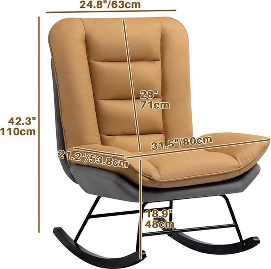 Senza Marchio Schommelstoel fauteuil rugleuning verstelbaar woonkamer stoel accentstoel relax lounge vrijetijdsstoel leesstoel slaapkamerstoel grijs en geel