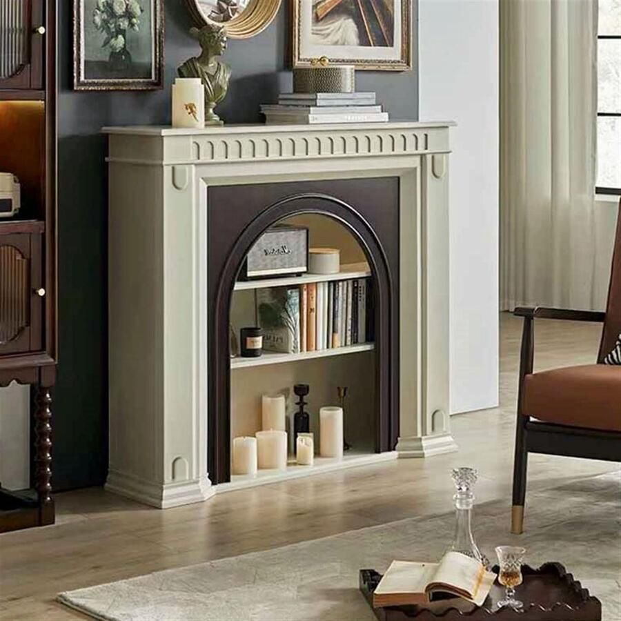 Senza Marchio Schoorsteenmantel Moderne minimalistische kleine open haard schouwkast massief houten entree bureau muur hangende schoorsteenmantel plank muur zijkast decoratieve kast entree kast plank Schoorsteenman