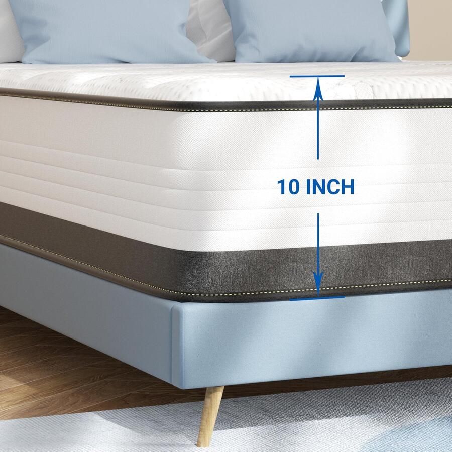 Senza Marchio SEMIELO Volledige grootte matras 10 inch hybride matras medium stevig met traagschuim en individueel verpakte spoelen bedmatras in een doos CertiPUR-US gecertificeerd drukverlichting en koele slaap