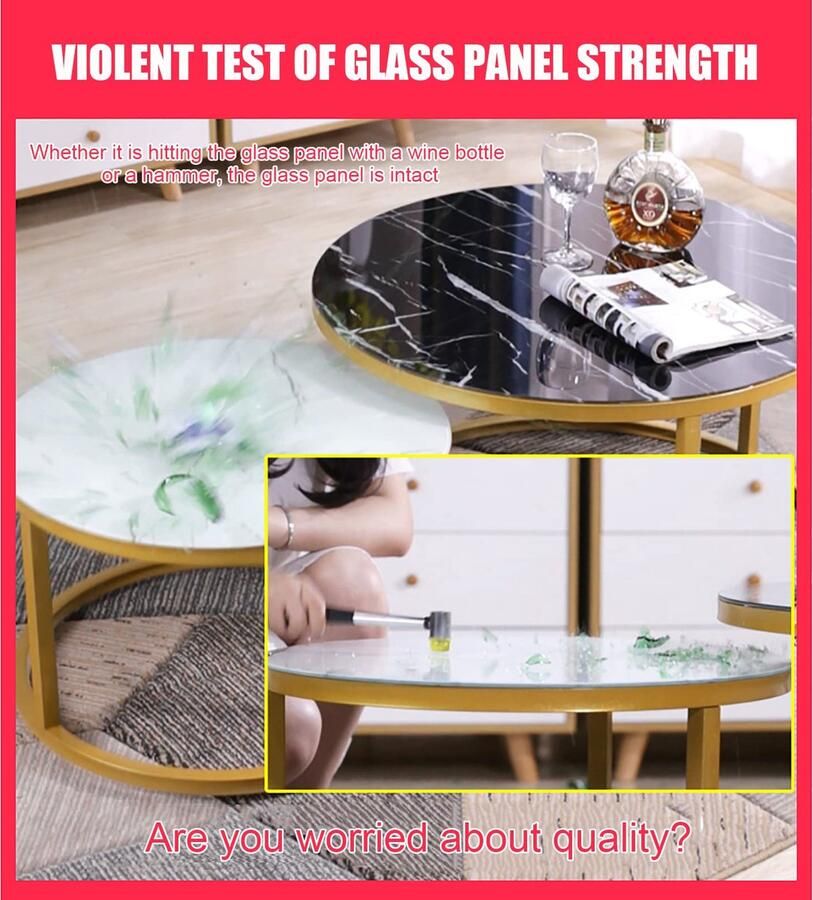 Senza Marchio Set van 2 Moderne Ronde Marmeren Textuur Metalen Nesting Salontafels voor Woonkamer Elegante Stapelbare Bijzettafels voor End Table Nesting Display