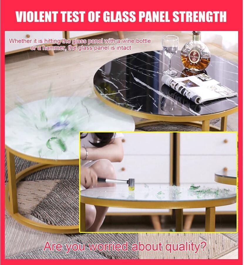 Senza Marchio Set van 2 ronde salontafels Nesting salontafel met opslag moderne minimalistische stijl meubels voor woonkamer ruimtebesparende opbergoplossing