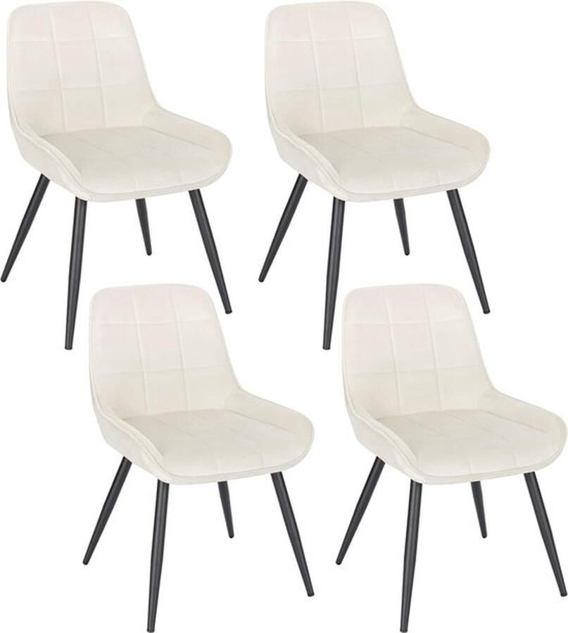 Senza Marchio Set van 4 eetkamerstoelen fluwelen relaxstoelen ergonomische Scandinavische stoelen met rugleuning voor woonkamer keuken slaapkamer crèmewit BH331cm-4