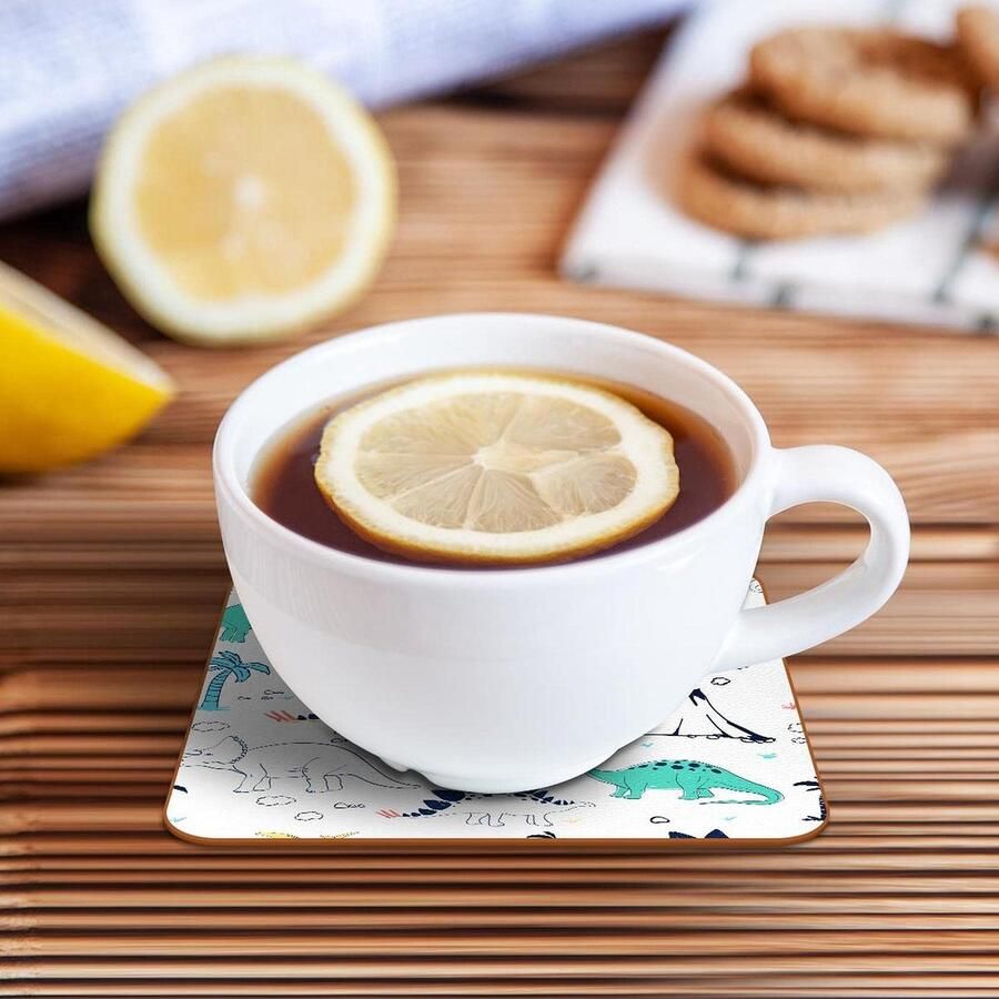 Senza Marchio Set van 6 Dinosaurus-Patroon Antislip Cup Mat Vierkante Tafelblad Beschermpads Eenvoudig te reinigen Drinkonderzetters