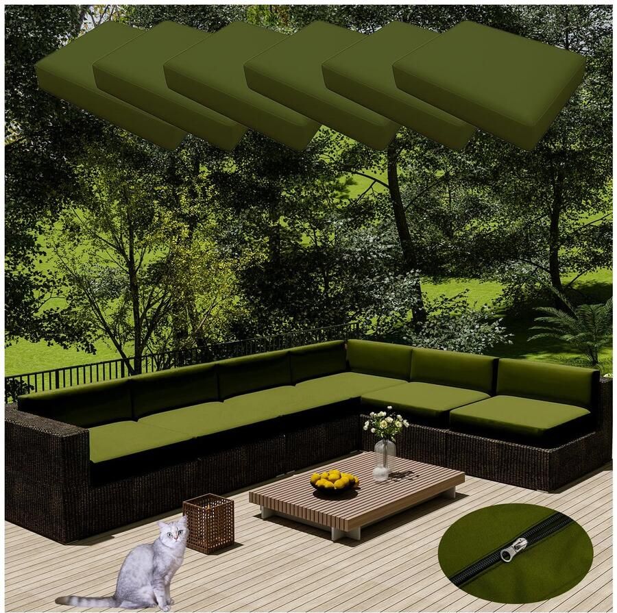 Senza Marchio Set van 6 waterdichte patio kussenslopen voor buiten kussenslopen voor L bank hoekbank rotan tuin patio kussenslopen met rits matcha groen 50 x 55 cm