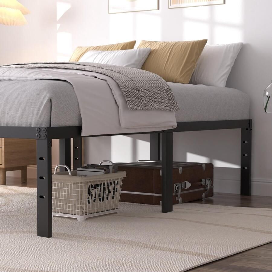 Senza Marchio SHLAND Volledig formaat bedframe 45 cm zwaar metalen platformbedframe geen boxspring nodig matrasbasis opslagruimte geen geluid eenvoudige montage