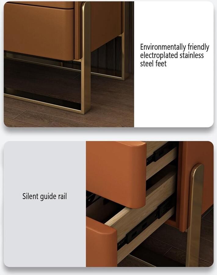Senza Marchio Side Table Bedside Chest narrow Nightstand Set Of 2 Modern Bed End Table With Drawer Leather Finish Bedside Table Bedside Cabinets Metal Pedestal Frame For Bedroom - Foto 2