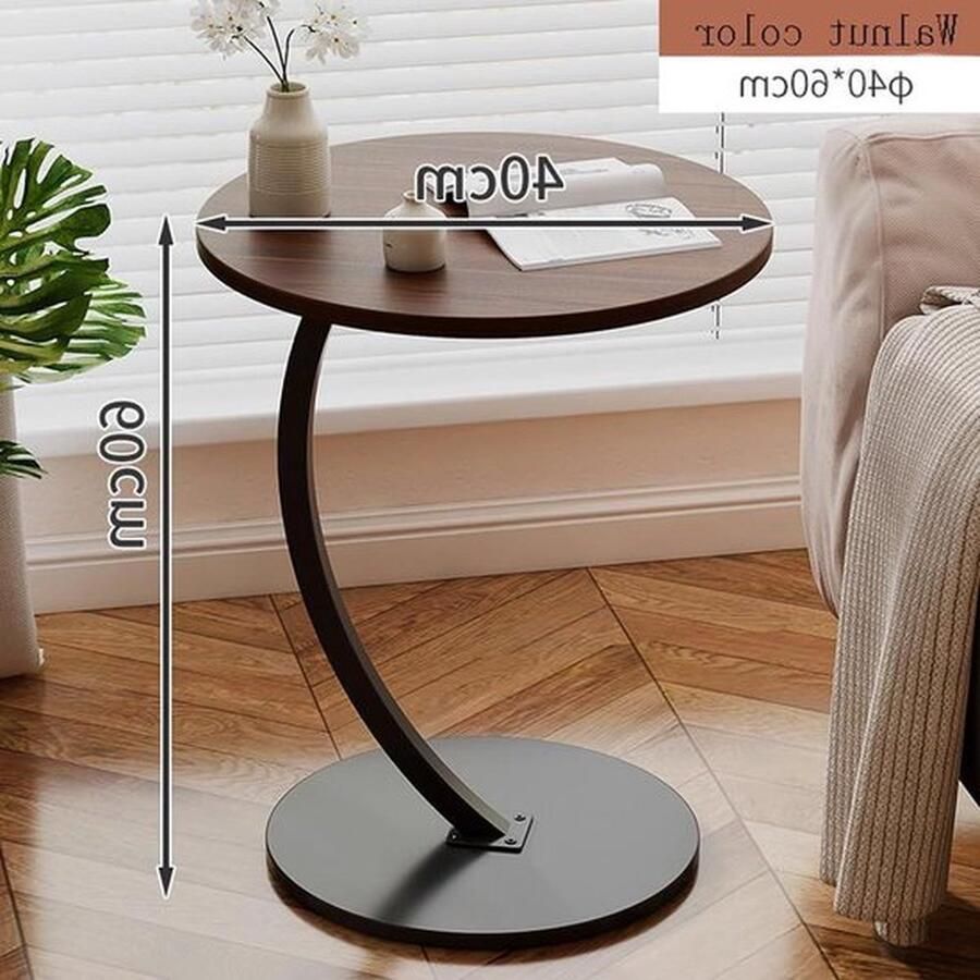 Senza Marchio Side table coffee table C-shaped support table top diameter 40 cm walnut look round coffee table side tables living room wooden benches