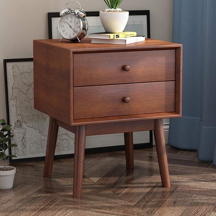 Senza Marchio Side Table Nightstand Simple Bedside Table for Bedroom Office Bedside Table Double Drawers Cabinet Side End Table Nighstand for Storage Bedroom Furniture Side Tables Bed