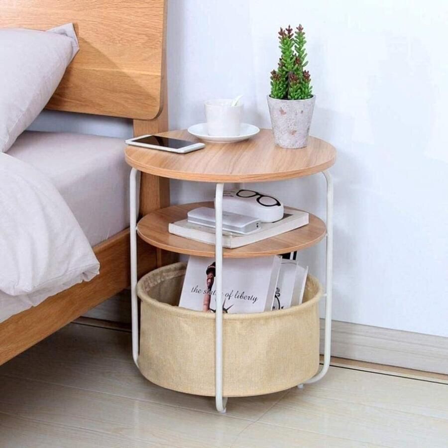 Senza Marchio Side Table Nightstand Simple Bedside Table for Bedroom Office Shelves 3 Tiers End Table With Storage Basket Round Coffee Side Table Modern Night Stand Small Sofa End Beds