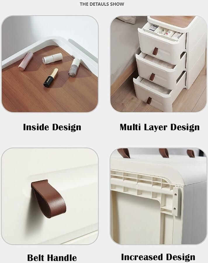 Senza Marchio Side Table Side Table Nightstand White Bedside Tables Nightstand End Table with 3 Drawers for Living Room Narrow Space Modern Bedroom Furniture Built in Hidden Tray Beds