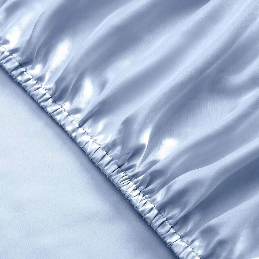 Senza Marchio SiinvdaBZX 4 Stks Satijnen Lakenset Volledige Grootte Ultra Zijdeachtige Zachte Baby Blauw Satijn Volledige Bed Lakens Met Diepe Zak 1 Hoeslaken 2 Envelope Sluiting Kussenslopen