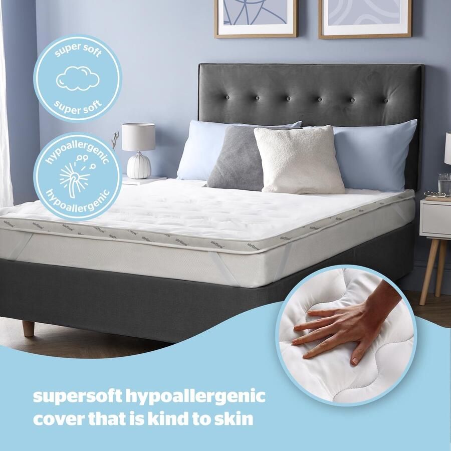 Senza Marchio Silentnight Airmax matrastopper diepdik matrastopperkussen ademend verkoelend zacht comfortabel mollig machinewasbaar hypoallergeen beddengoed klein tweepersoonsbed wit (verpakking kan variëren)