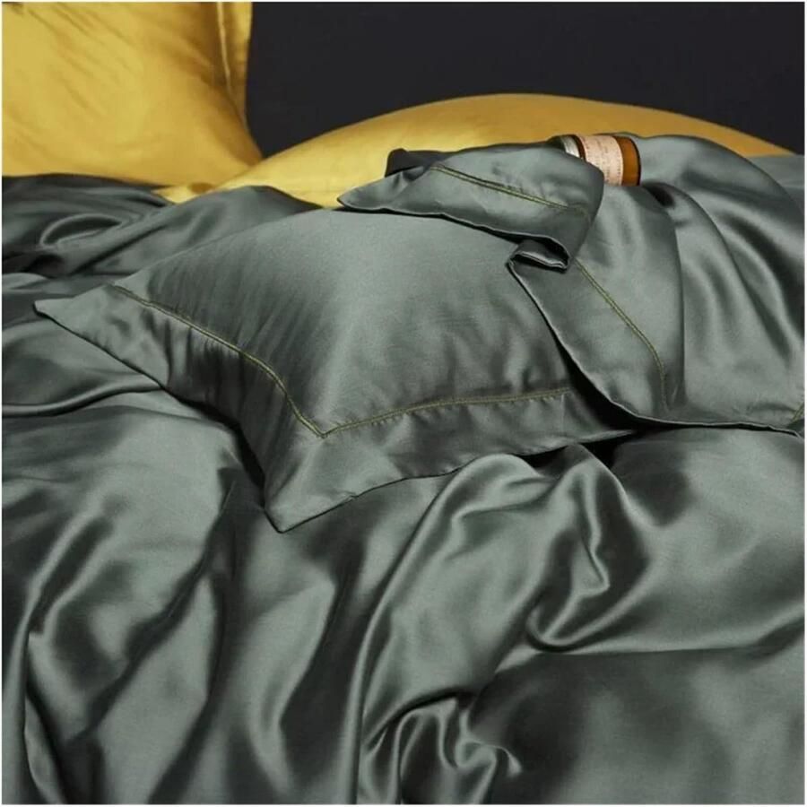 Senza Marchio Silk Green Bedding Set Beauty Double Queen King Duvet Cover Bed Linen Set Fitted Sheet Pillowcase Bed four pieces set (A Queen)