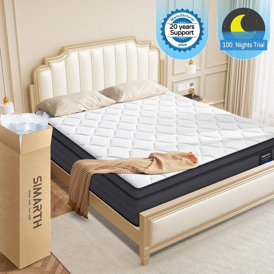 Senza Marchio SIMARTH Kingsize matras 35 5 cm Hybride traagschuimmatras met bewegingsisolatie en drukontlasting sterke randondersteuning pocketvering kingsize matras in een doos medium stevig