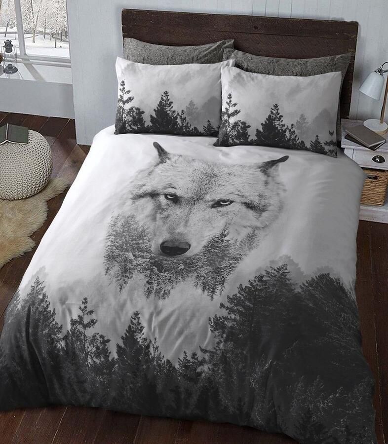 Senza Marchio Sleepdown Dekbedovertrekset met kussensloop motief: Wolf meerkleurig voor eenpersoonsbed 135 x 200 cm