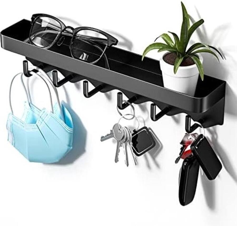 Senza Marchio Sleutelrek met plank en 6 haken ruimtebesparende draagbare organizer sleutelrek sleutelbord zonder boren wandmontage voor het opbergen van sleutels aan de ingang hangend keukenbestek