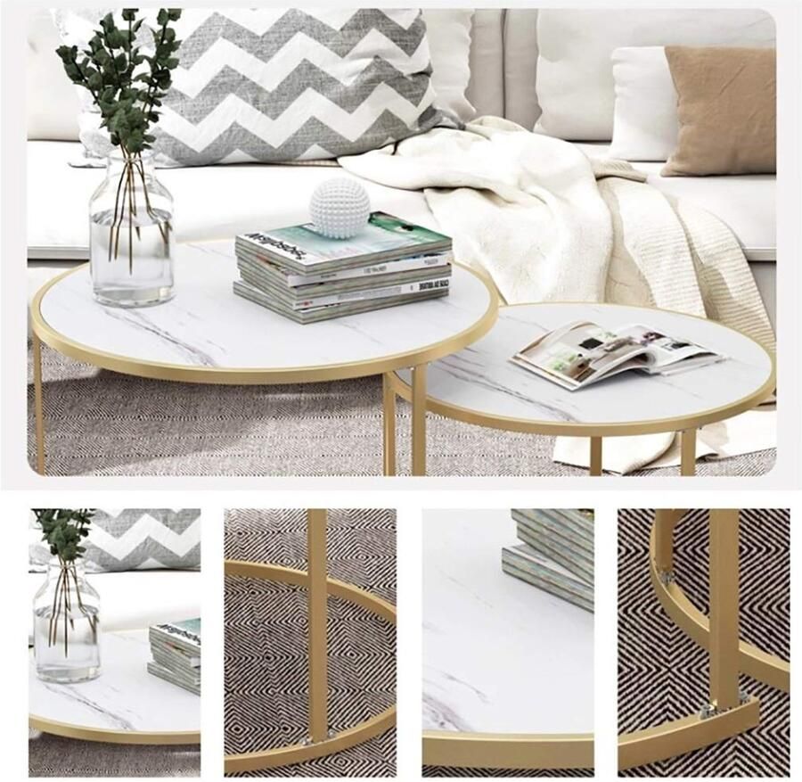 Senza Marchio small Coffee Table Set Of 2 Round Side Table Set Sofa Tables With Metal Legs Nesting Tables， for Living Room Balcony