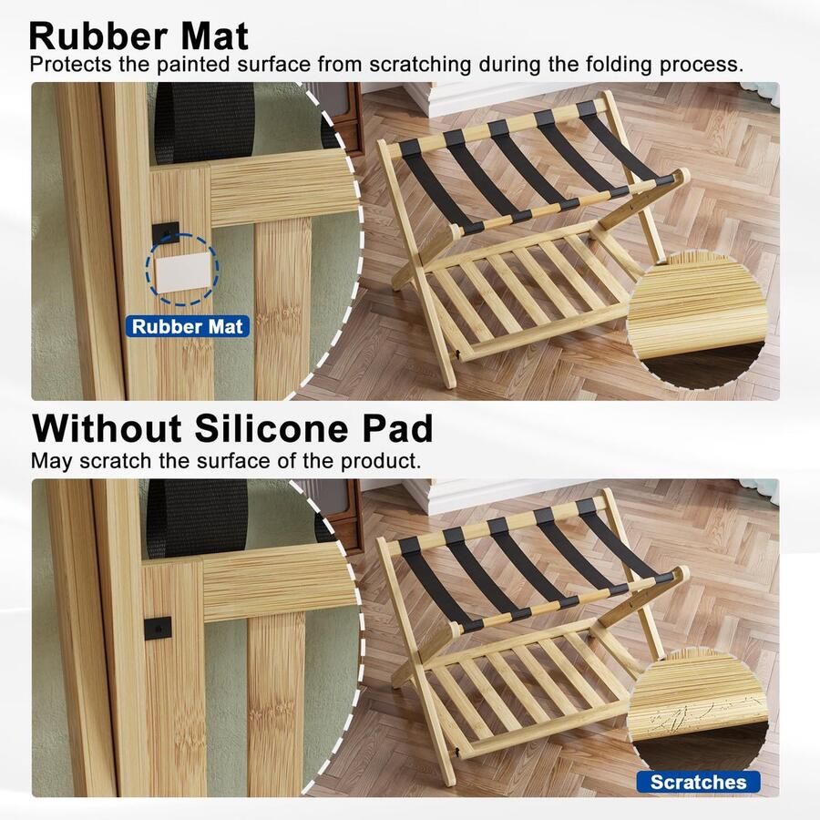 Senza Marchio Smuxee Volledig gemonteerd bagagerek voor logeerkamer verbeterde bamboe opvouwbare kofferstandaard met 5 nylon riemen natuurbagagehouder met plank voor slaapkamerhotel (natuurbagagerek 1 stuks)