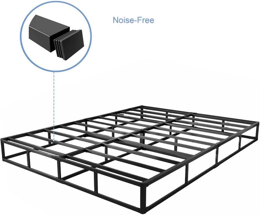 Senza Marchio Snaye 5 inch full-size bedframe met ronde hoekranden laag profiel metalen platform matrasfundering met zware stalen latondersteuning geen boxspring nodig eenvoudige montage ruisvrij zwart