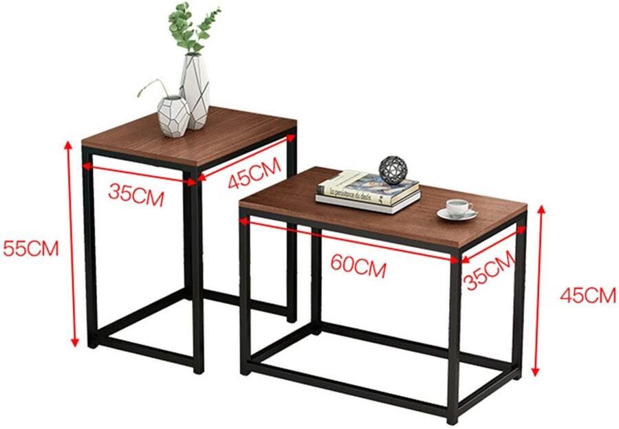 Senza Marchio Sofa Side Table Living Room Coffee Table Stackable Nesting Table Set of 2 Modern End Table Solid Wood Desktop and Iron Frame