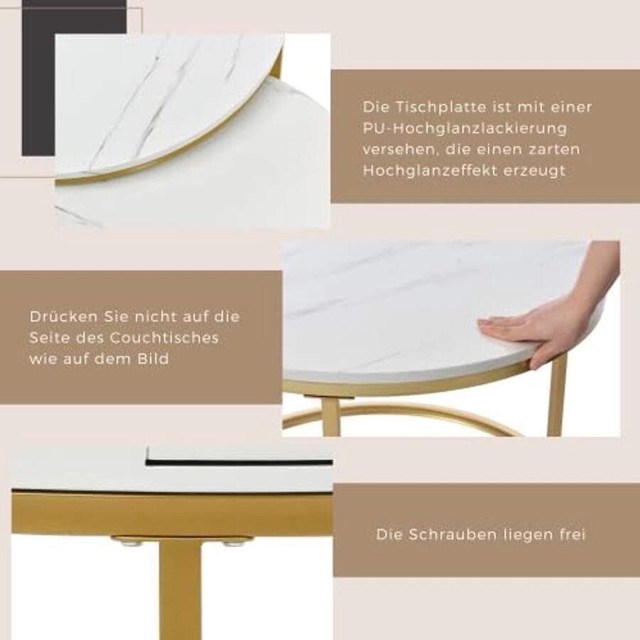 Senza Marchio SogesHome Set van 2 moderne bijzettafels nesting salontafel hoogglanzend marmerpatroon set van 2 ronde salontafels ronde bijzettafel met lade