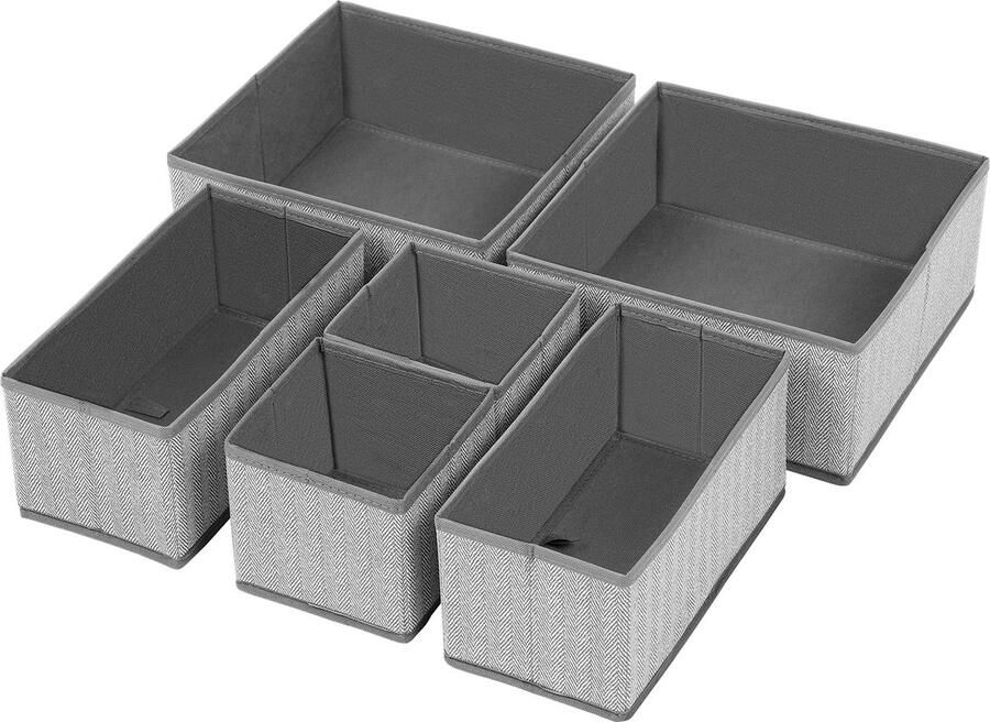Senza Marchio SONGMICS Set met 6 ladeverdelers organizers voor kast inklapbare opbergdozen van Simil-linnen stof voor sokken was beha's stropdassen sjaals grijs RDZ006G01