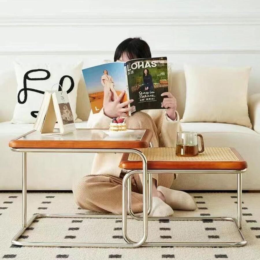 Senza Marchio Square Coffee Table Small End Table For Small Spaces Farmhouse Side Table Decorative Nesting Accent Table Tempered Glass Accent Side Coffee Table for Living Room Home Cherry 55cm