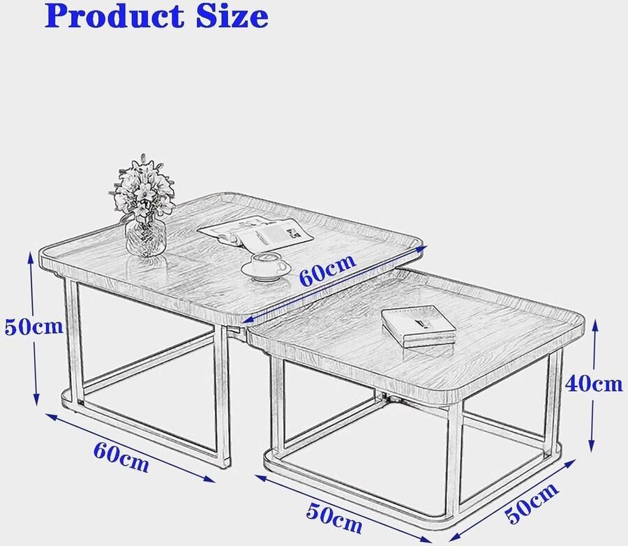 Senza Marchio Square Nesting End Table Nordic Style Coffee Table Coffee Tables With Sturdy Steel Frame For Living Room Wood Coffee Table Set Of 2 Home Sofa Center Table Combination Walnut 60+70cm