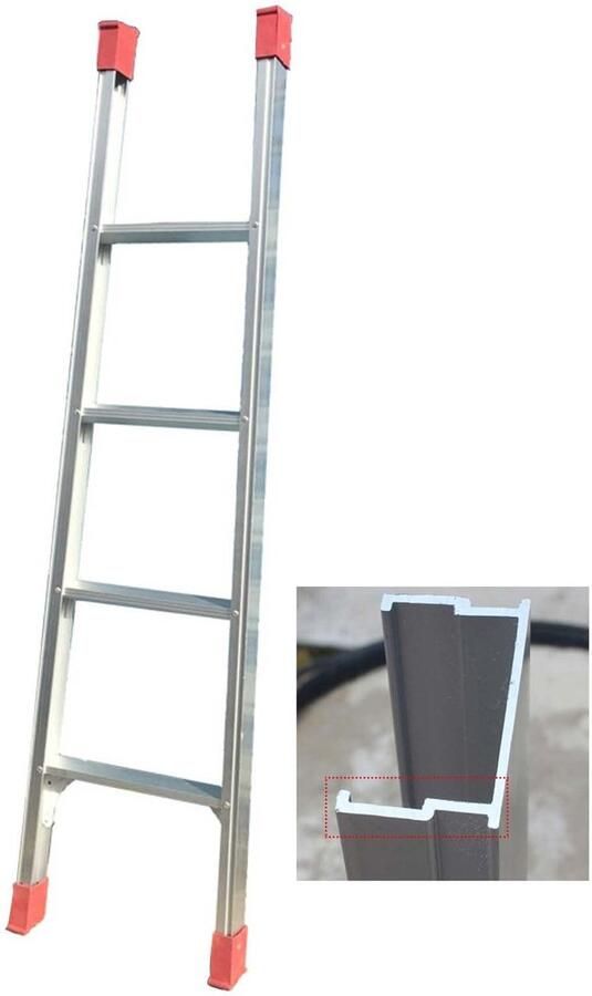 Senza Marchio Stapelbed Draagbare Metalen RV Stapelladder 150cm Hoge Stapelbed Opstapladder met Voet Antislip Pad voor Reizen Trailer Camper Lift Bed Bibliotheek Zilver (Size: Dikte 1.5mm)