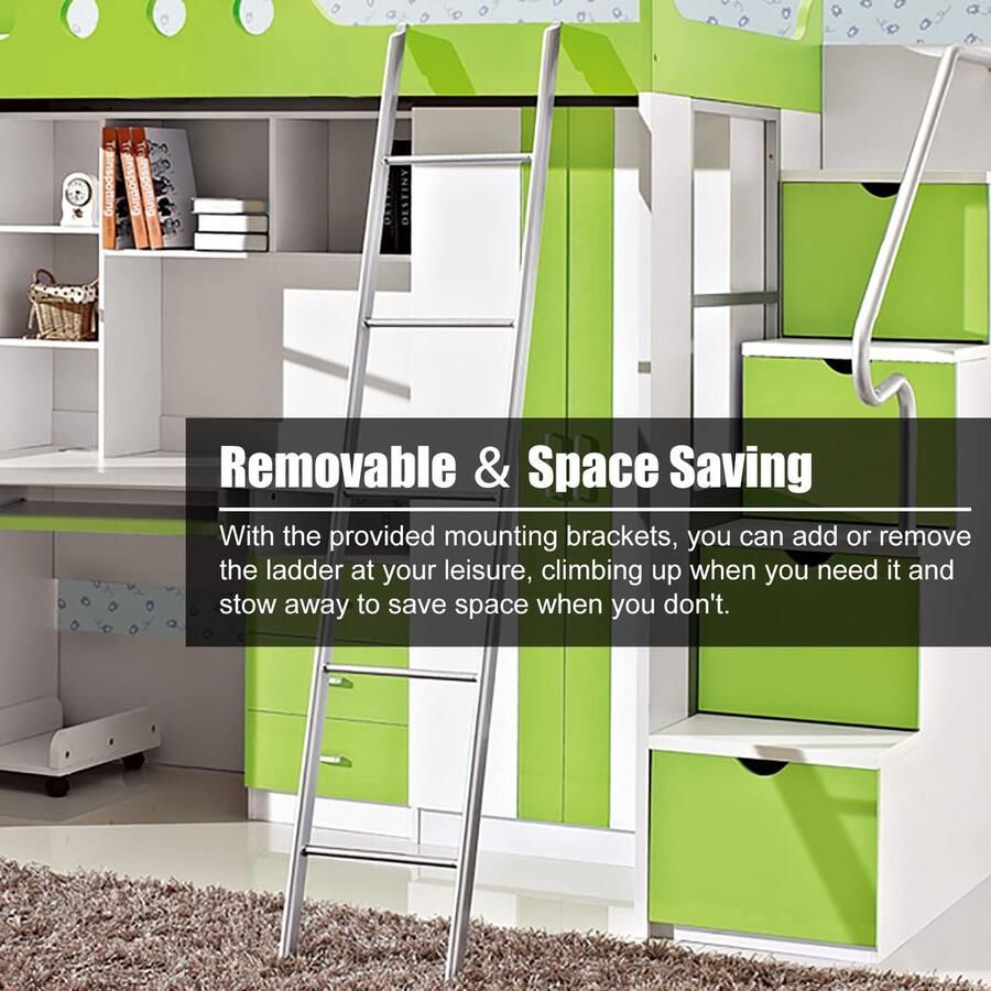 Senza Marchio Stapelbed Ladder Kinderen Volwassen Stapelbed Alleen Ladder 116 130 140 150 160 170 180 185cm Slaapzaal Loft Huis Camper Stapelbed Ladders Metalen Korte Klimtrap met 2 Haken(165cm 65)