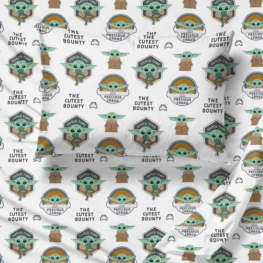 Senza Marchio Star Wars The Mandalorian The Child 4-delige set met 2 eenpersoonsbedden Inclusief omkeerbaar dekbed en lakenset beddengoed met Baby Yoda superzachte vervagingsbestendige microvezel (officieel